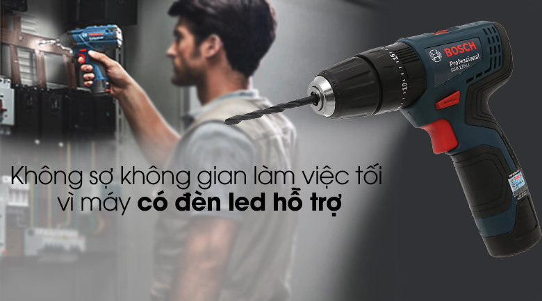 Máy có đèn led hỗ trợ - Máy khoan động lực dùng pin Bosch GSB 120-LI 1 pin