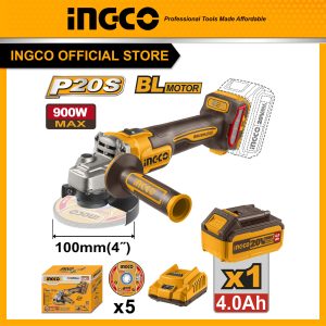 Máy mài góc 900W pin 20V M10 đĩa 100mm motor không chổi than (BG 1 pin 4.0Ah và sạc) INGCO CAGLI261021 - Đồ nghề, dụng cụ c