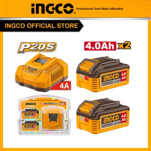 Combo 2 pin 4.0Ah và sạc nhanh 4.0A INGCO FBCPK2013 cho máy 20V - Đồ nghề, dụng cụ cầm tay, máy móc thiết bị INGCO chính hãng