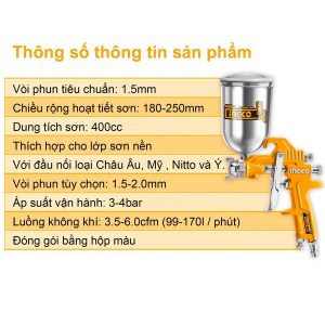 Súng phun sơn khí nén giá rẻ Ingco ASG4042 - Đồ nghề, dụng cụ cầm tay, máy móc thiết bị INGCO chính hãng, giá tốt - góc nhìn