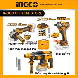 Bộ Combo INGCO BTCB202404 - Máy mài góc pin 20V M10 CAGLI201008 + Khoan bê tông pin 20V CRHLI20228 + Máy siết vít pin 20V CIR