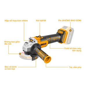 Máy mài góc pin 20V M10 motor không chổi than INGCO CAGLI201008 - Đồ nghề, dụng cụ cầm tay, máy móc thiết bị INGCO chính hãng