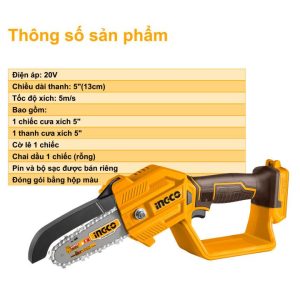 Máy cắt cưa xích cầm tay pin 20V INGCO CGSLI2058 (thân máy chưa kèm pin sạc) - Đồ nghề, dụng cụ cầm tay, máy móc thiết bị ING