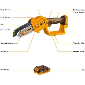 Máy cắt cưa xích cầm tay pin 20V INGCO CGSLI2058 (thân máy chưa kèm pin sạc) - Đồ nghề, dụng cụ cầm tay, máy móc thiết bị ING