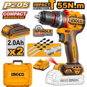 Máy khoan pin 20V ba chức năng có búa motor không chổi than, lực siết 55Nm Ingco CIDLI20558 - Đồ nghề, dụng cụ cầm tay, máy m