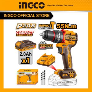 Máy khoan pin không chổi than INGCO CIDLI205581VN 55NM 3 chức năng có búa kèm 1 pin 2Ah 20V và 1 sạc - Đồ nghề, dụng cụ cầm t
