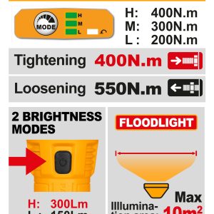 Bộ combo máy siết bulong dùng pin INGCO COSLI23048 400Nm kèm đèn pin, 2 pin 20V, 10 tuýp và phụ kiện - Đồ nghề, dụng cụ cầm t