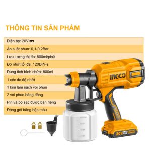 Máy phun sơn pin 20V INGCO CSGLI2003 (thân máy chưa kèm pin và sạc) - Đồ nghề, dụng cụ cầm tay, máy móc thiết bị INGCO chính