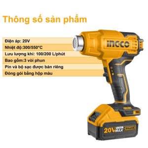 Máy khò nhiệt dùng pin 20V INGCO HGLI2002 (thân máy chưa kèm pin sạc) - Đồ nghề, dụng cụ cầm tay, máy móc thiết bị INGCO chín