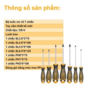 Bộ 7 tua vít thép Crv INGCO HKSD0728 - góc nhìn 2