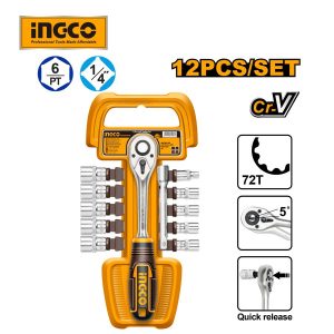 Bộ đầu tuýp và cần siết INGCO 12 chiếc 1/4 inch HKTS14122 - hình ảnh sản phẩm