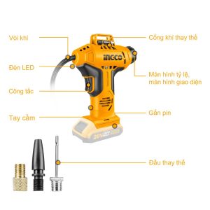 Máy bơm lốp xe oto dùng pin 20V INGCO CACLI2001 - góc nhìn 2