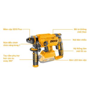 Máy khoan bê tông pin 20V motor không chổi than INGCO CRHLI2201 - Đồ nghề, dụng cụ cầm tay, máy móc thiết bị INGCO chính hãng