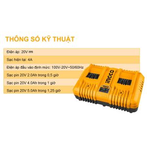 Đế sạc pin đôi 20V INGCO FCLI2024 - góc nhìn 3