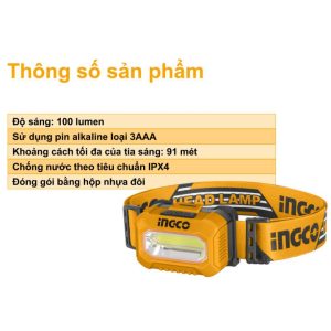 Đèn pin đội đầu pin rời 3AAA INGCO HHL013AAA5 - hình ảnh sản phẩm