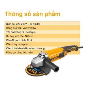 Máy mài góc INGCO D180 AG200018 2000W - Đồ nghề, dụng cụ cầm tay, máy móc thiết bị INGCO chính hãng, giá tốt - hình ảnh sản p