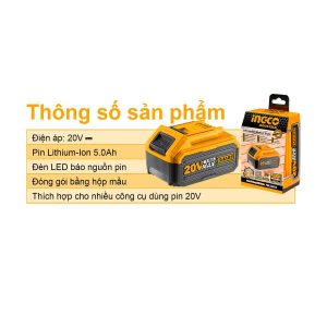 Pin Lithium 20V 5.Ah Ingco FBLI2003 - Đồ nghề, dụng cụ cầm tay, máy móc thiết bị INGCO chính hãng, giá tốt - hình ảnh sản phẩ