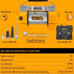Máy bơm lốp xe mini 12V Ingco AAC2508 - Đồ nghề, dụng cụ cầm tay, máy móc thiết bị INGCO chính hãng, giá tốt - góc nhìn 2