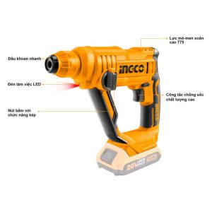 Thân máy khoan bê tông pin 20V INGCO CRHLI1601 (máy chưa kèm pin sạc) - Đồ nghề, dụng cụ cầm tay, máy móc thiết bị INGCO chín