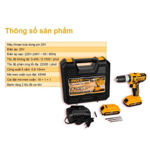Máy khoan pin 3 chức năng có búa Ingco CIDLI200215 20V kèm 2 pin 1 sạc - Đồ nghề, dụng cụ cầm tay, máy móc thiết bị INGCO chí