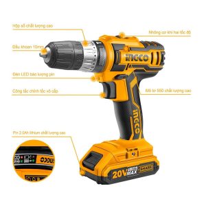 Máy khoan pin 3 chức năng có búa Ingco CIDLI200215 20V kèm 2 pin 1 sạc - Đồ nghề, dụng cụ cầm tay, máy móc thiết bị INGCO chí