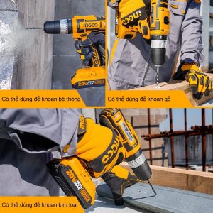 Máy khoan pin 3 chức năng có búa Ingco CIDLI200215 20V kèm 2 pin 1 sạc - Đồ nghề, dụng cụ cầm tay, máy móc thiết bị INGCO chí