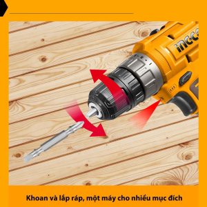Máy khoan pin 12V giá rẻ INGCO CDLI12202 cổng sạc USB Type-C mô-men xoắn 20Nm đầu kẹp 0,8-10mm kèm 2 pin 1.5Ah và hộp nhựa
