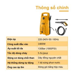 Máy tăng áp lực nước rửa xe gia đình HPWR14008 INGCO 1400W - Đồ nghề, dụng cụ cầm tay, máy móc thiết bị INGCO chính hãng, giá