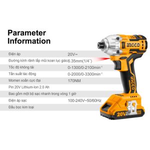 Máy vặn vít dùng pin 20V ingco CIRLI2002 170Nm - Đồ nghề, dụng cụ cầm tay, máy móc thiết bị INGCO chính hãng, giá tốt - góc n