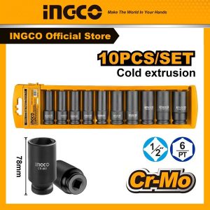 Bộ 10 đầu tuýp INGCO thép Cr-Mo 1/2" HKISSD12102L - Đồ nghề, dụng cụ cầm tay, máy móc thiết bị INGCO chính hãng, giá tốt