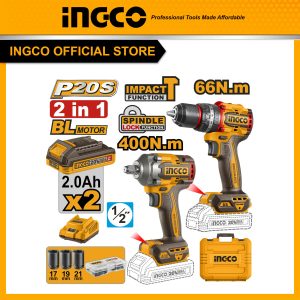 Bộ combo INGCO CKLI20275 máy siết bu lông 400Nm và máy khoan pin có búa 66Nm dùng pin 20V motor không chổi than - Đồ nghề, dụng cụ cầm tay, máy móc...