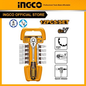 Bộ đầu tuýp và cần siết INGCO 12 chiếc 1/4 inch HKTS14122