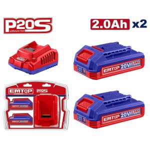 Bộ 2 Pin 20V 2.0Ah 1 Sạc EFCR20200 Emtop ELBCPK2212 - hình ảnh sản phẩm