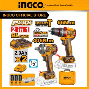 Combo máy siết bulong 405Nm và máy khoan búa 66Nm 20V INGCO CKLI20286 - Đồ nghề, dụng cụ cầm tay, máy móc thiết bị INGCO chính hãng, giá tốt