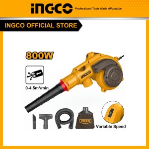 Máy thổi hút bụi dùng điện 800W INGCO AB8038 có điều chỉnh tốc độ, máy có thể đảo chiều hút và phụ kiện đi kèm tiện tích cho