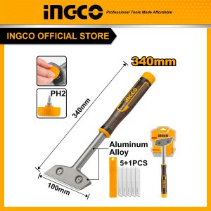 Cây sủi cạo sơn cán dài INGCO HGS3088 dài 340mm tặng kèm 6 lưỡi dao SK5, tay cầm có bọc nhựa su chống trượt - Đồ nghề, dụng c