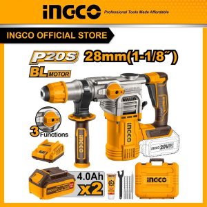 Máy khoan đục bê tông pin 20V motor không chổi than nguyên hộp gồm 2pin 4.0Ah và sạc. INGCO CRHLI202882 - Đồ nghề, dụng cụ cầm tay, máy móc thiết...