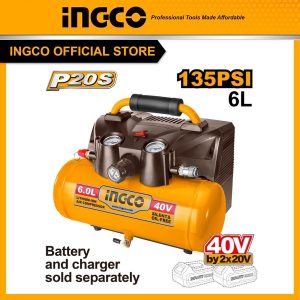 Máy nén khí dùng pin 40V, sử dụng 2 pin 20V, bình chứa 6L. INGCO CACLI2003 - Đồ nghề, dụng cụ cầm tay, máy móc thiết bị INGCO