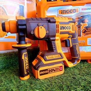 Máy khoan bê tông pin ingco CRHLI202081 không chổi than tặng 1 pin 4.0Ah, 1 sạc đựng trong hộp nhựa kèm 3 mũi khoan 1 mũi đục