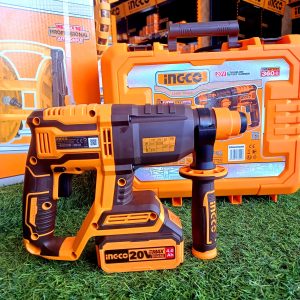 Máy khoan bê tông pin ingco CRHLI202081 không chổi than tặng 1 pin 4.0Ah, 1 sạc đựng trong hộp nhựa kèm 3 mũi khoan 1 mũi đục