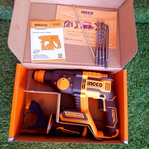 Máy khoan bê tông pin ingco CRHLI20208 không chổi than lực búa 2J mạnh mẽ kèm 3 mũi khoan 6,8,10mm 1 mũi đục (chưa bao gồm pi